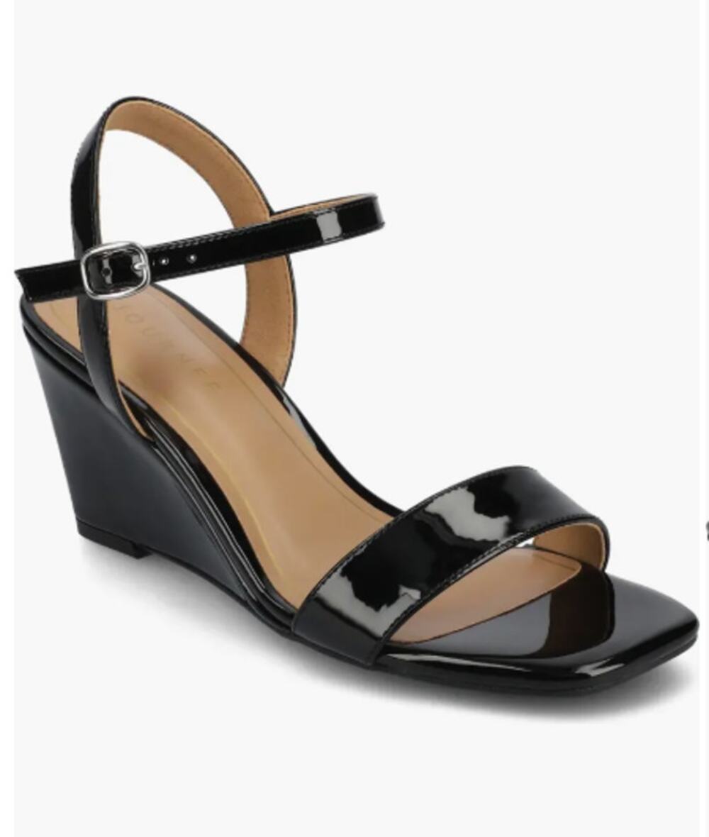 Journee Collection Shoes Women's Size 9 Black Patent CLAYR Wedge Sandals New Box